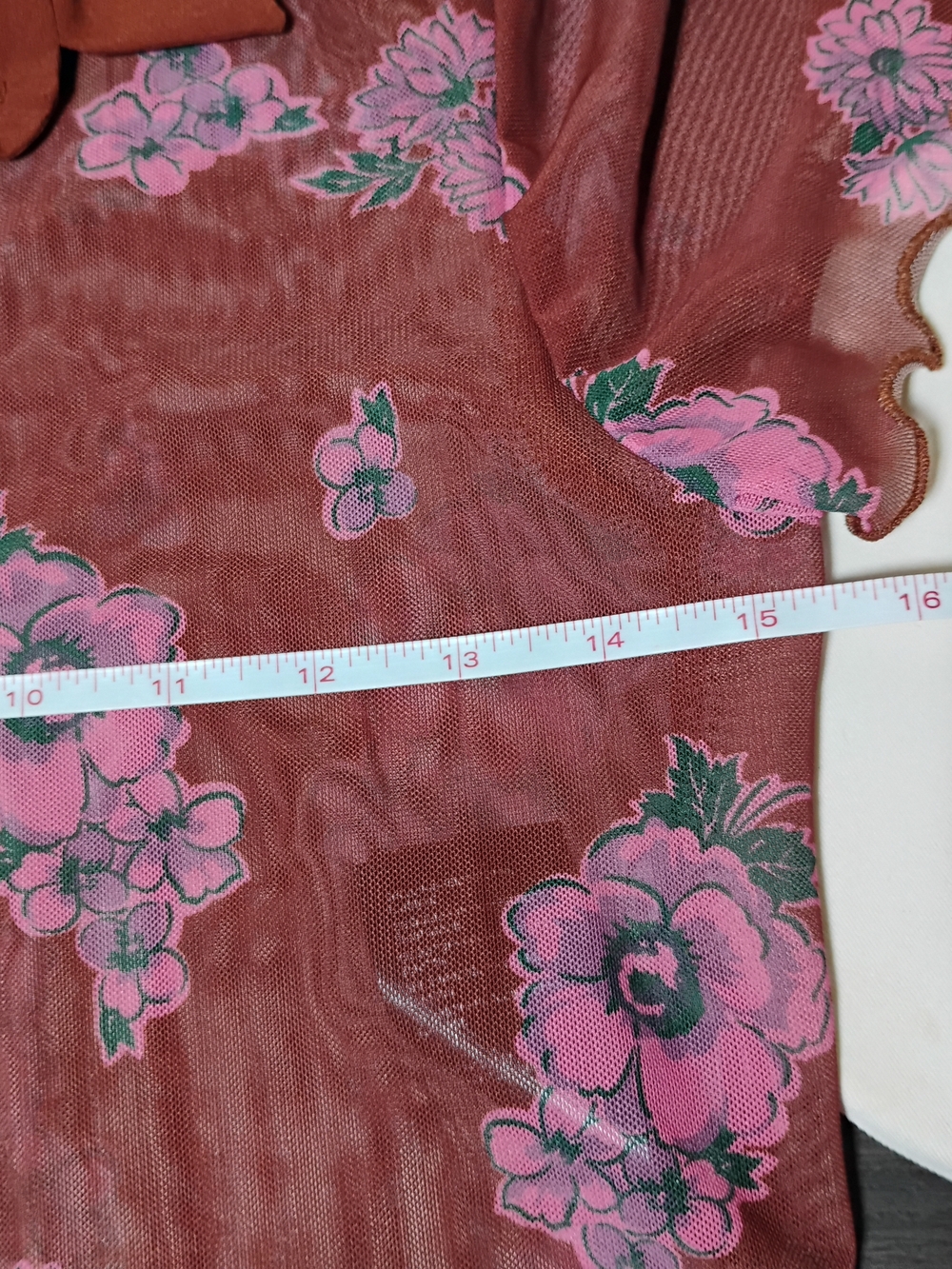 Free People Sheer Rust Button-Up Top with Pink Floral Print - Picture 7 of 9